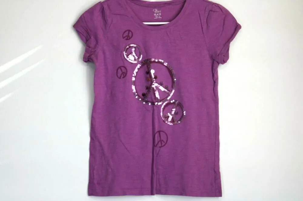 The Children’s Place Girl’s Peace Sign Graphic Tee Kid’s Youth Size XL 14